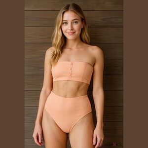 Onia NWT Strapless Bandeau High Waisted 2 Piece Bikini Set Orange XL